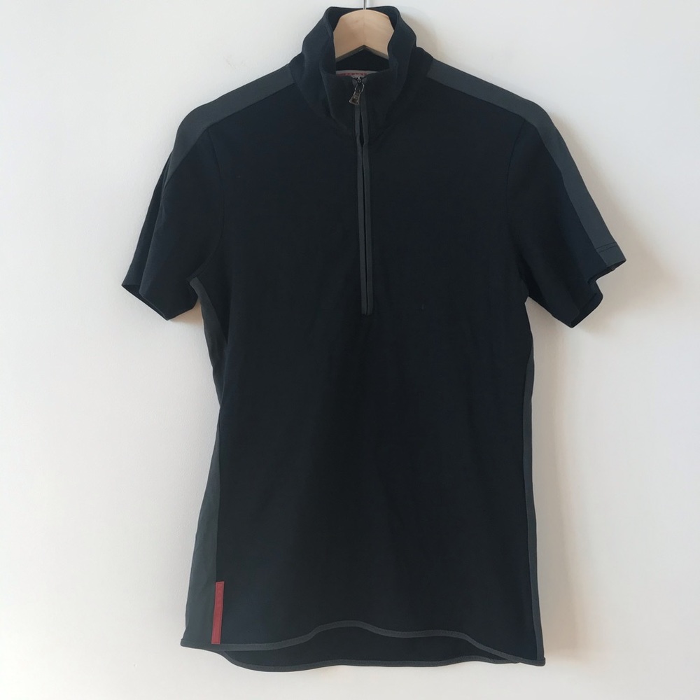 Prada three quarter zip front black t shirt